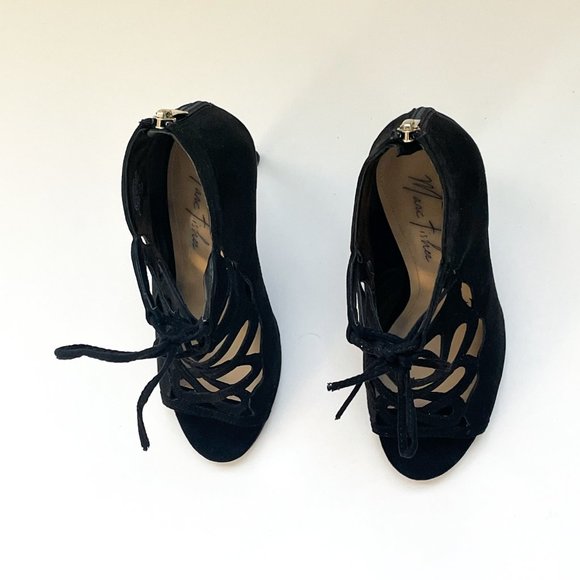 Marc Fisher Black Suede Urbana heels with Lace up Cut outs - Picture 3 of 3